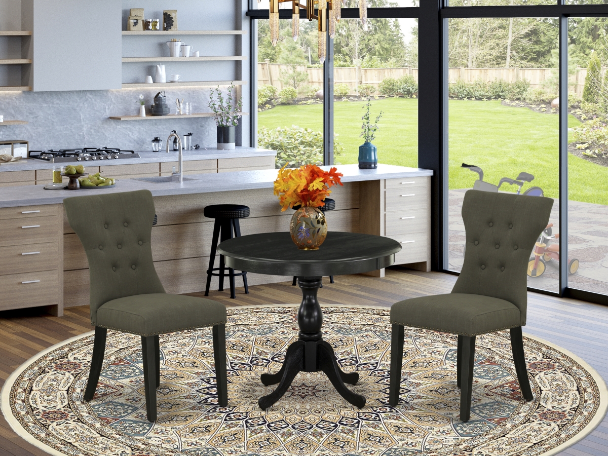 3 Piece Antique Dining Set - Wire Brushed Black