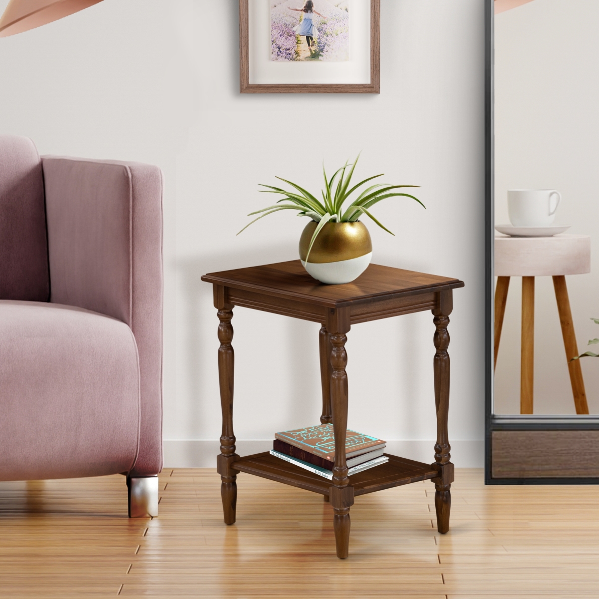 Bedford End Table with Open Storage Shelf & Night Stand - Antique Walnut
