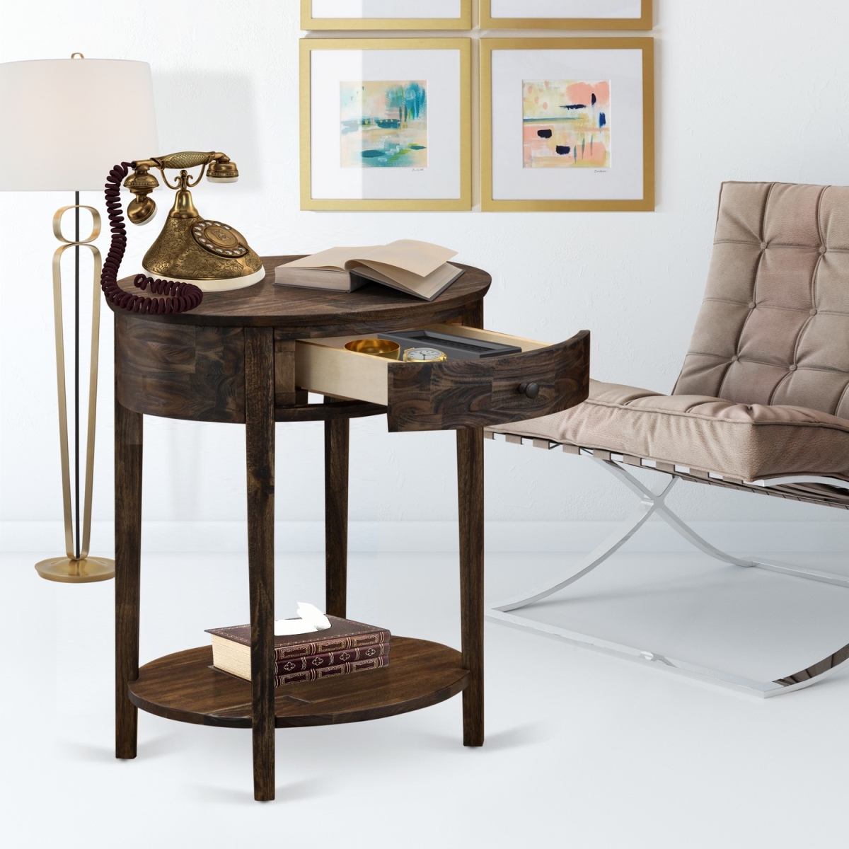 Hillsboro Small End Table with 1 Wood Drawer - Distressed Jacobean