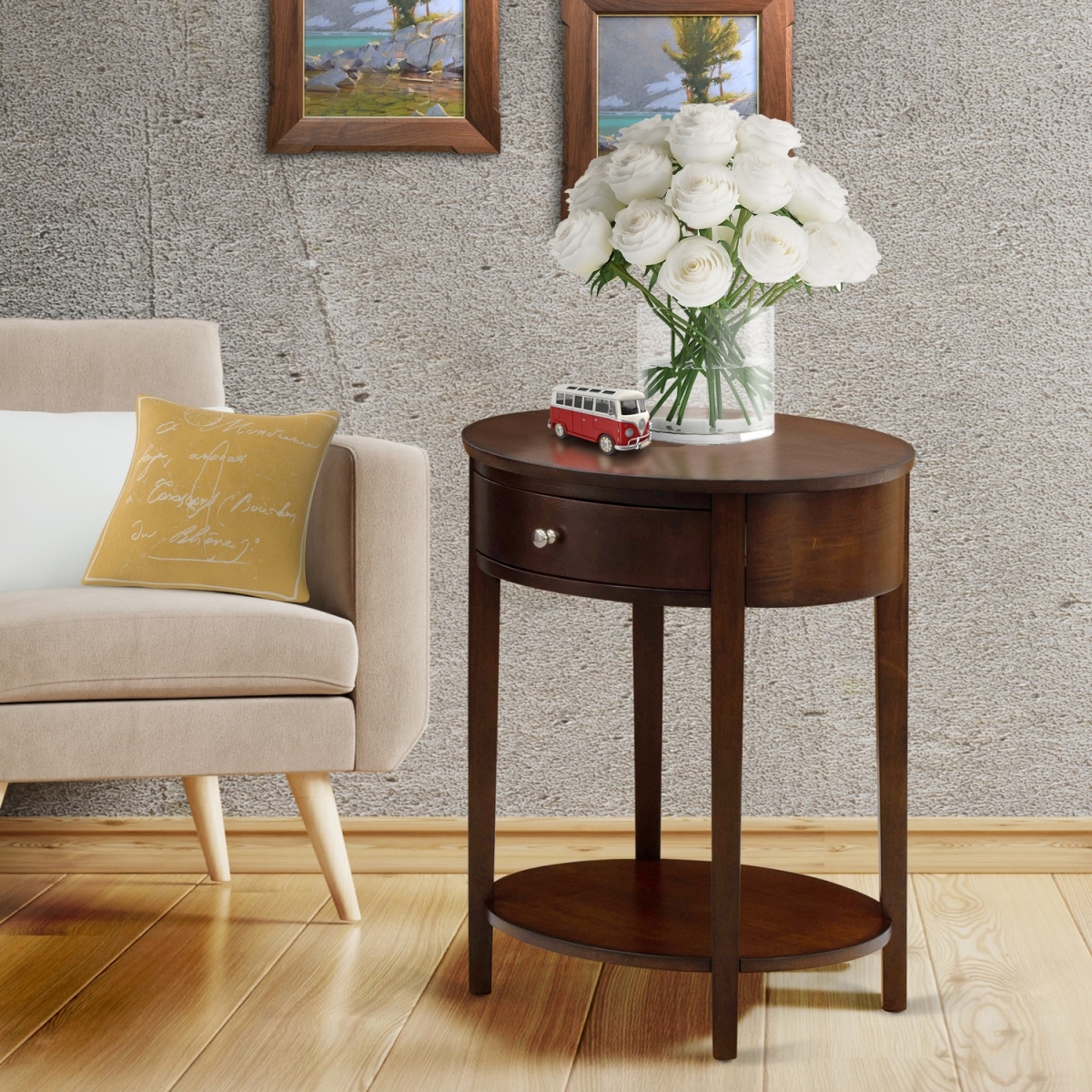Hillsboro Wood End Table with 1 Mid Century Modern Drawer - Antique Mahogany