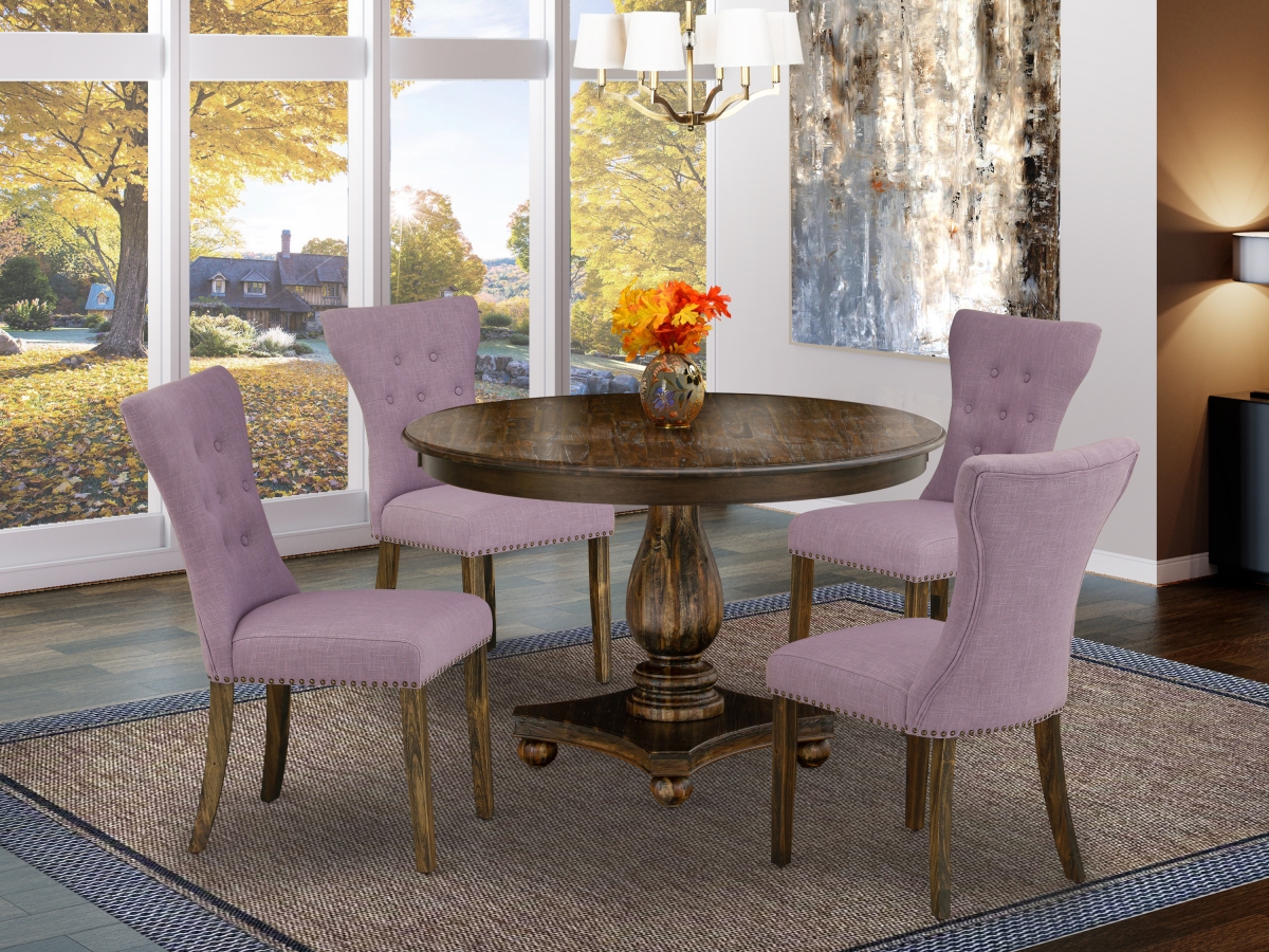 F2GA5-740 5 Piece Modern Dining Set - Distressed Jacobean & Dahlia -  East West Furniture