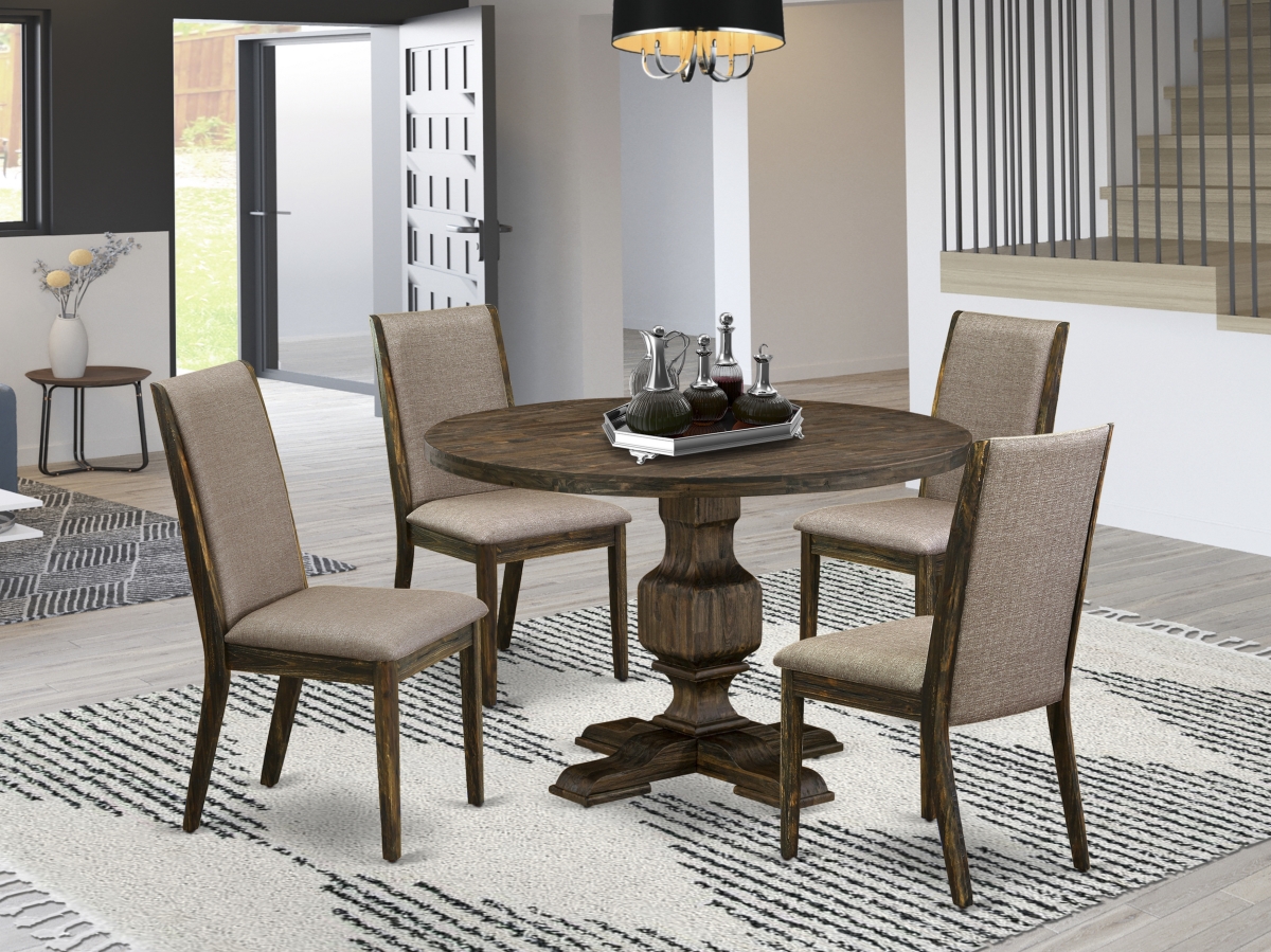5 Piece Modern Dining Set - Distressed Jacobean & Dark Khaki
