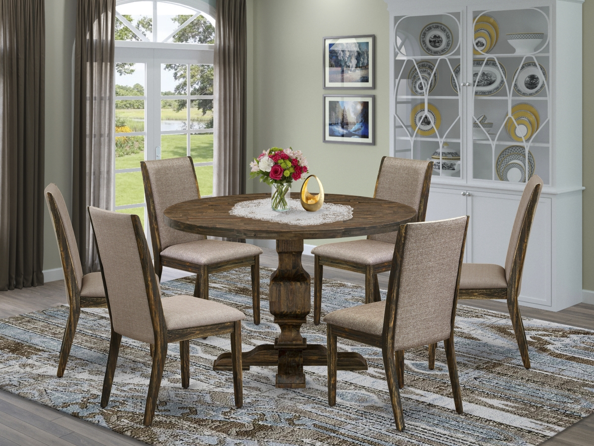 7 Piece Modern Dining Table Set - Distressed Jacobean & Dark Khaki