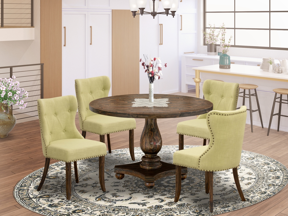 5 Piece Mid Century Dining Set - Limelight & Distressed Jacobean