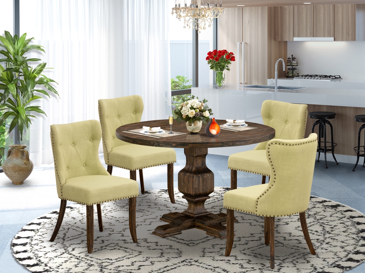 5 Piece Modern Dining Table Set - Limelight & Distressed Jacobean