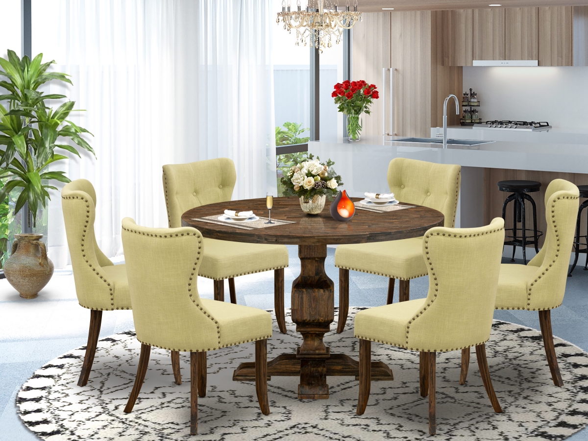 7 Piece Dining Table Set - Limelight & Distressed Jacobean