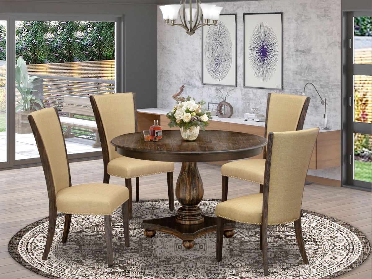 F2VE5-703 5 Piece Modern Dining Set - Brown & Distressed Jacobean -  East West Furniture