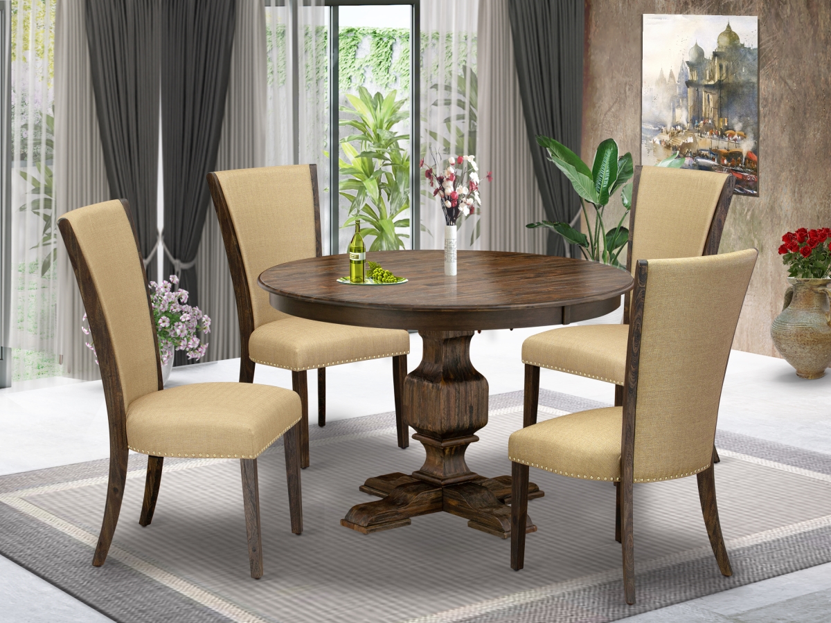 F3VE5-703 5 Piece Kitchen Dining Table Set - Brown & Distressed Jacobean -  East West Furniture