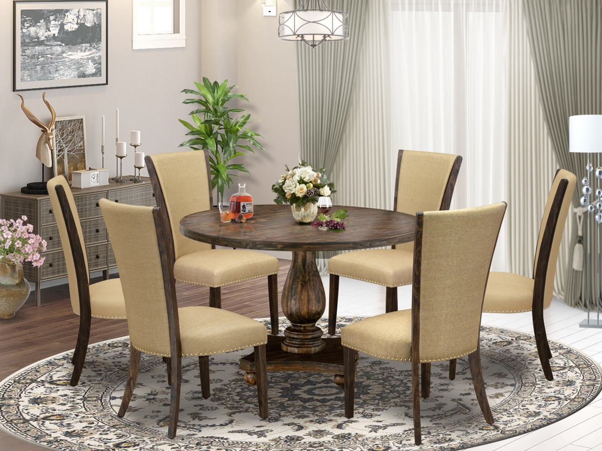 I2VE7-703 7 Piece Kitchen Table Set - Brown & Distressed Jacobean