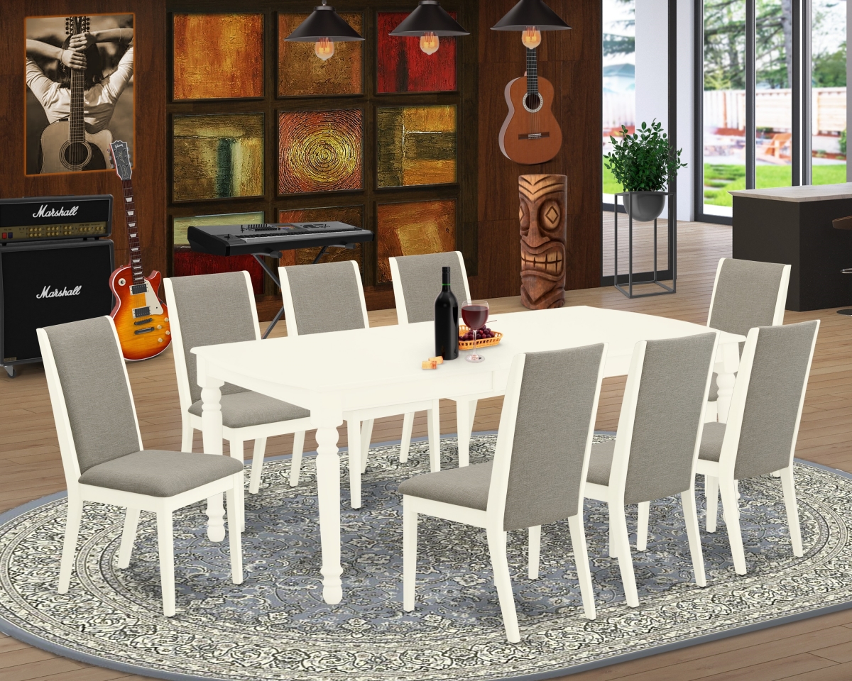 9 Piece Dover Dining Room Table Set - Linen White & Shitake