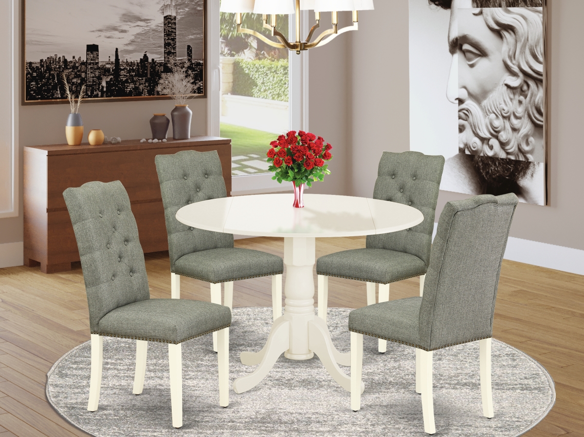 5 Piece Dublin Round Dinette Table Set - Smoke & Linen White