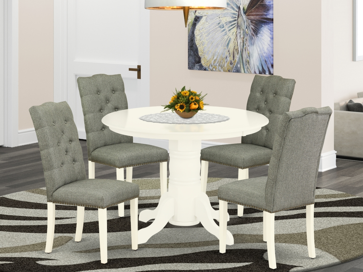 5 Piece Shelton Dining Table Set - Linen White & Smoke