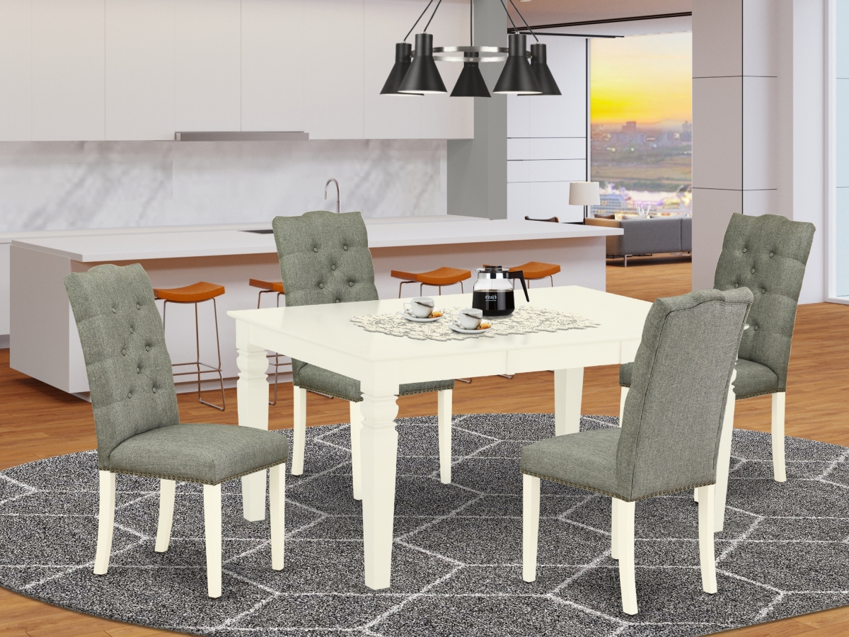 5 Piece Weston Small Dining Table Set - Linen White & Smoke