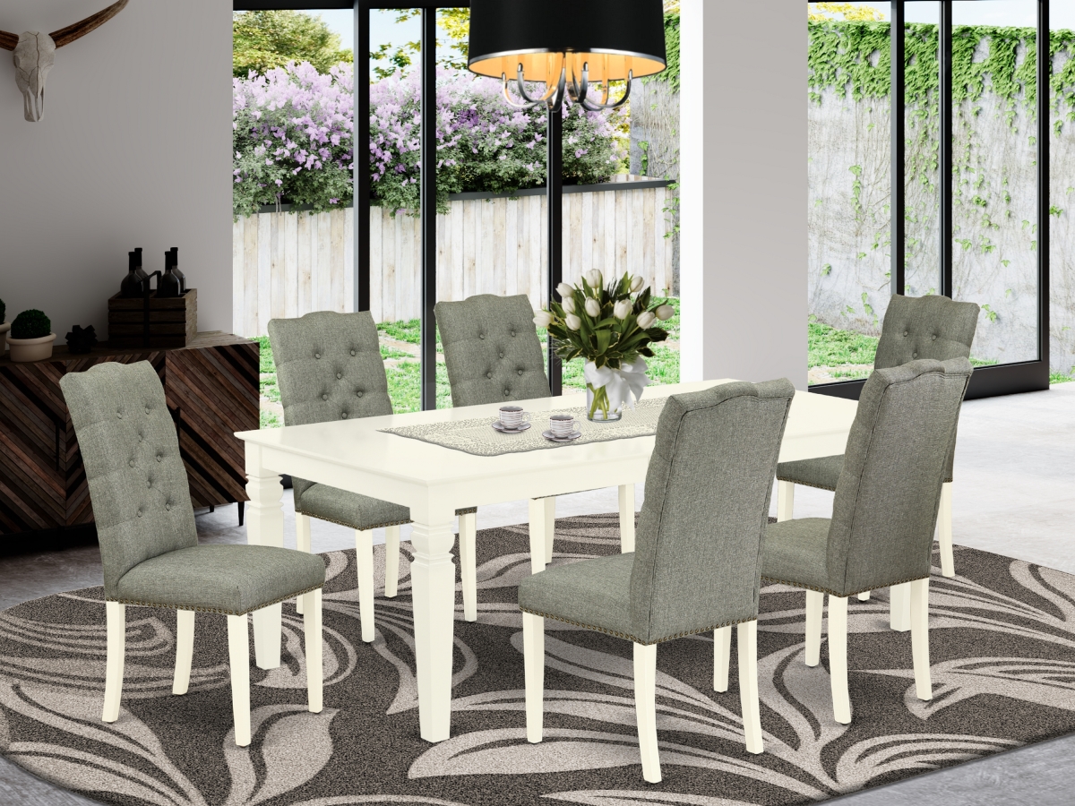7 Piece Weston Kitchen Table Set - Linen White & Smoke
