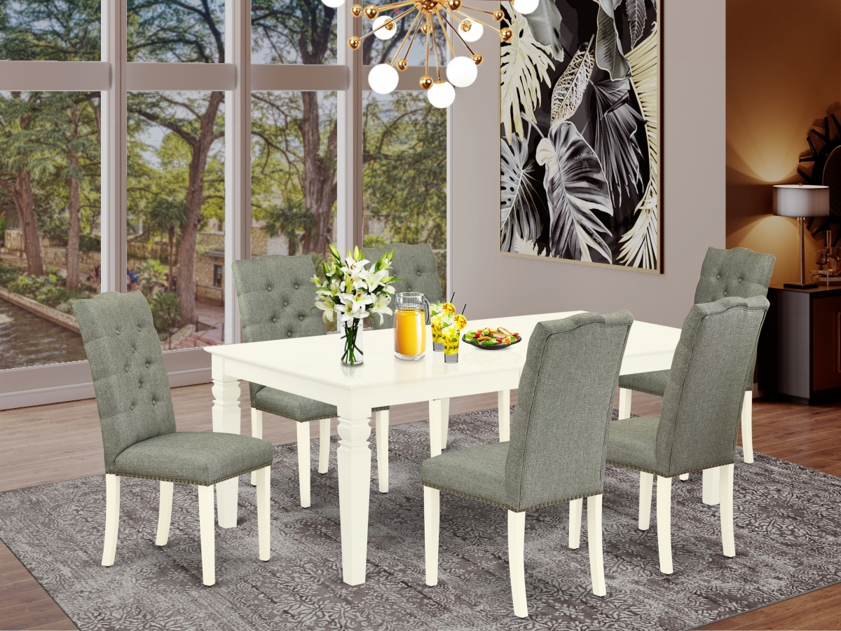 7 Piece Logan Dining Room Set - Linen White & Smoke