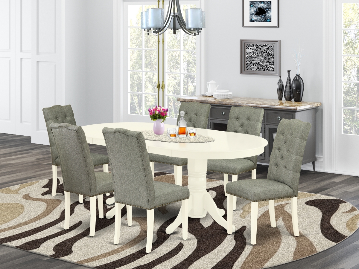 7 Piece Vancouver Small Dining Table Set - Linen White & Smoke