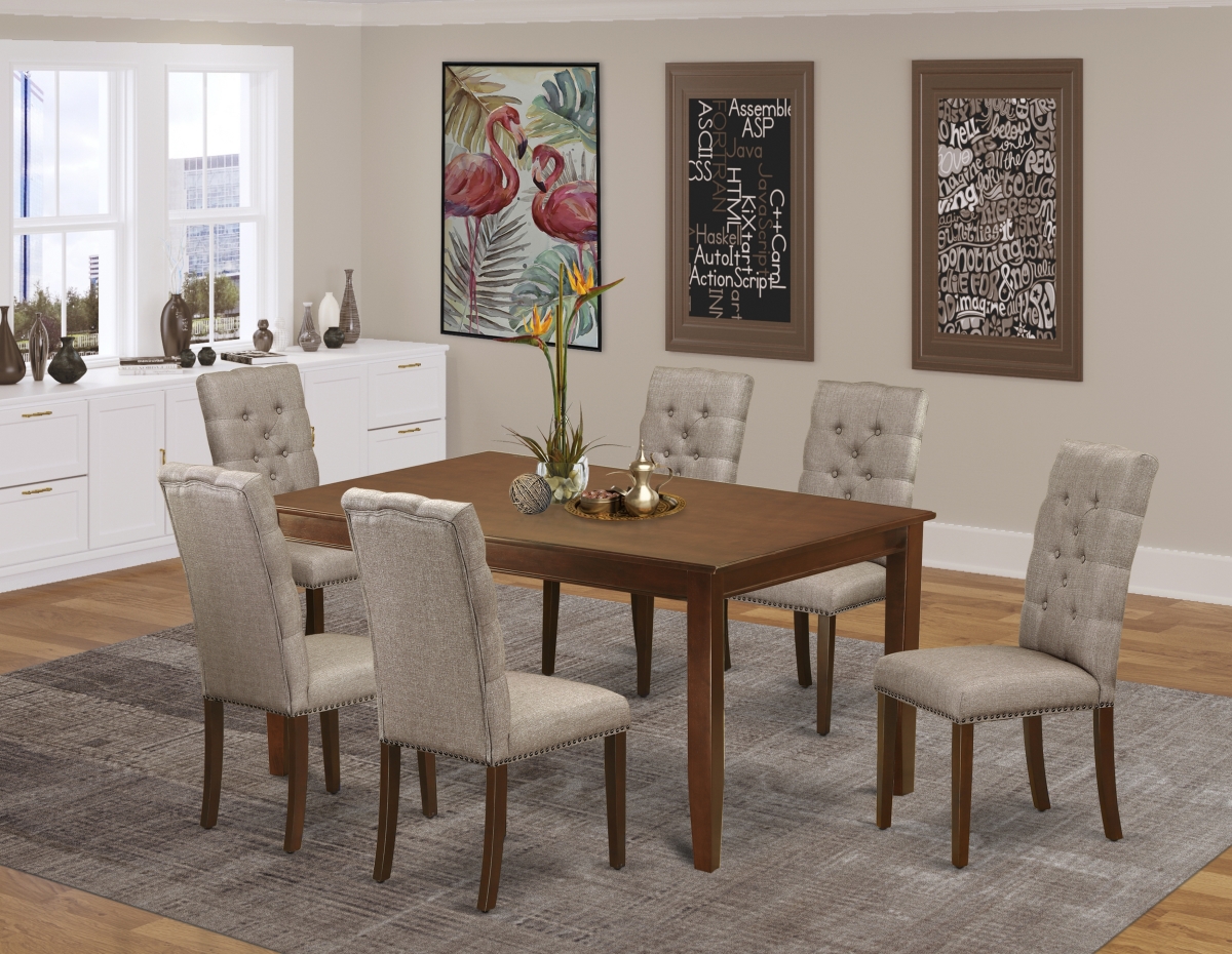 7 Piece Dover Small Dining Table Set - Mahogany & Dark Khaki