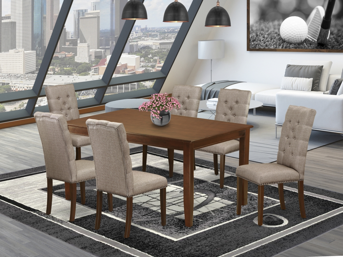 7 Piece Dudley Dining Room Table Set - Mahogany & Dark Khaki