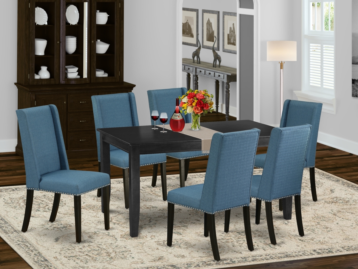 7 Piece Dudley Kitchen Dining Table Set - Black & Mineral Blue