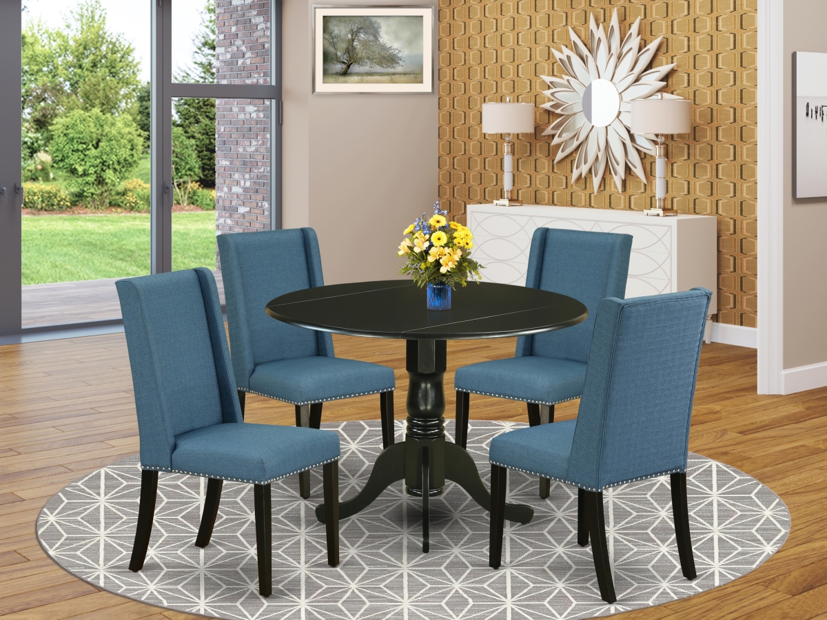 5 Piece Dublin Dining Kitchen Table Set - Mineral Blue & Black