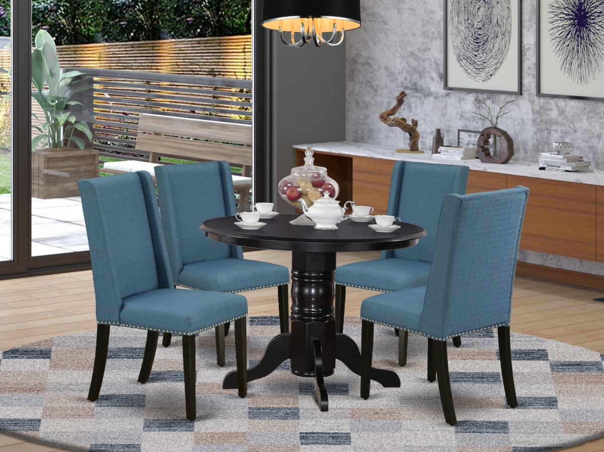 5 Piece Shelton Dining Table Set - Black & Mineral Blue