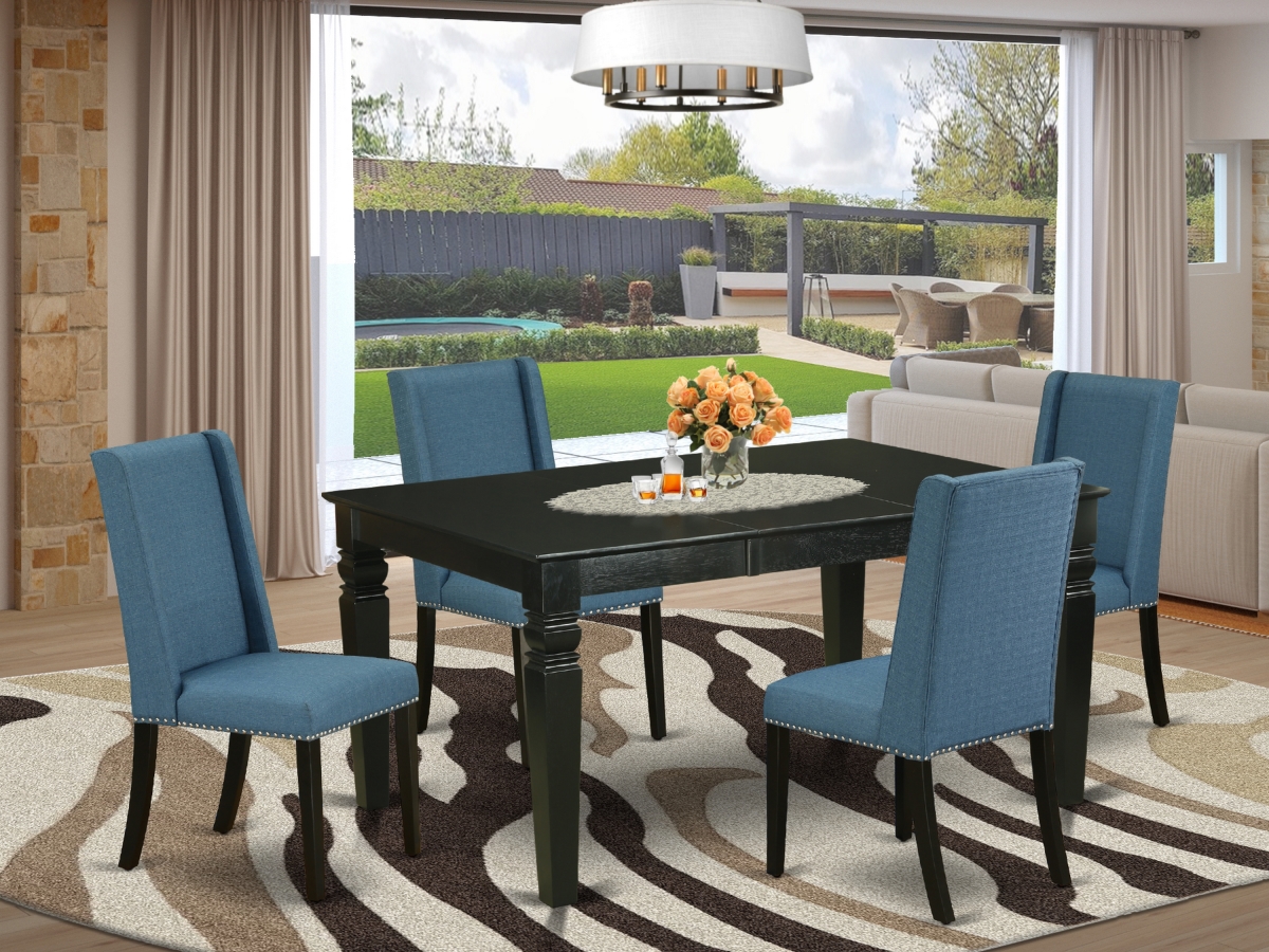 5 Piece Weston Small Dining Table Set - Black & Mineral Blue