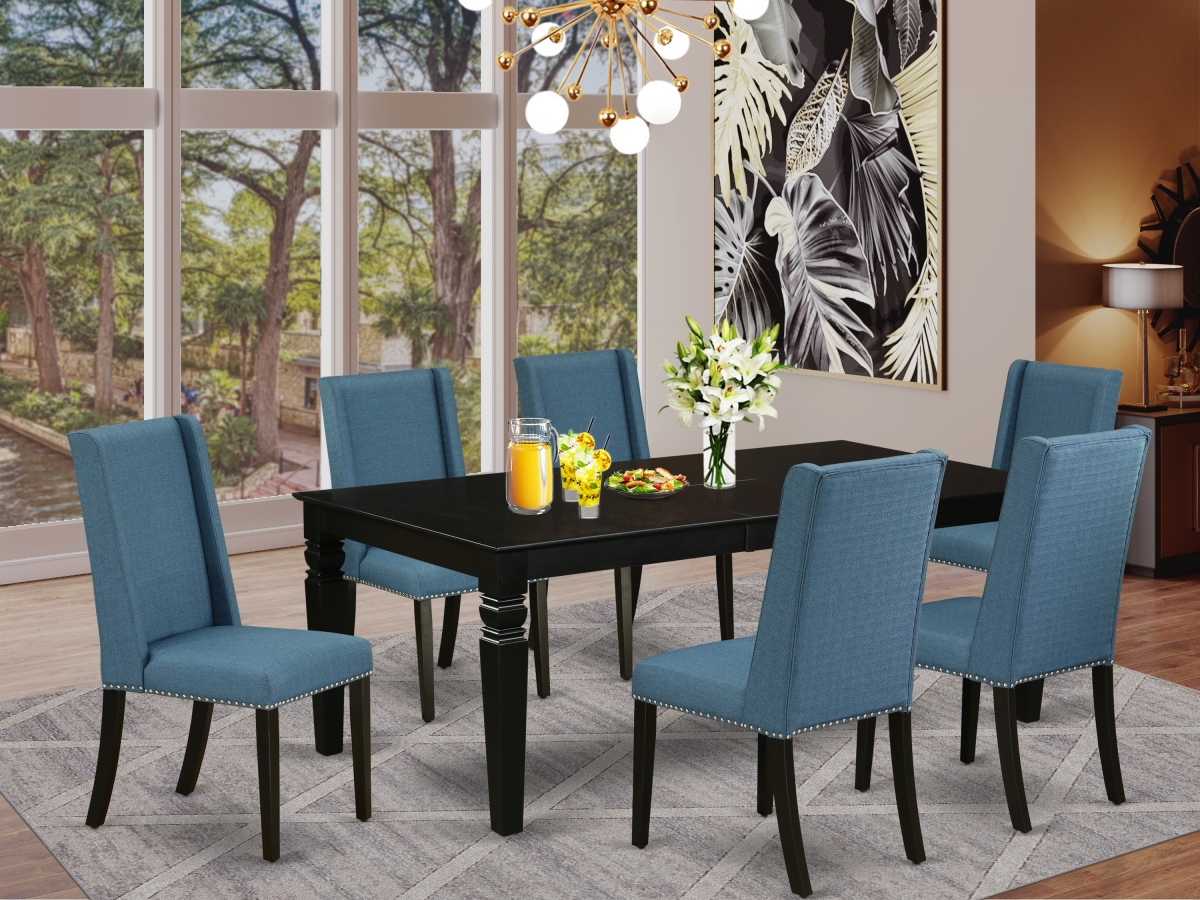 7 Piece Logan Modern Dining Table Set - Black & Mineral Blue