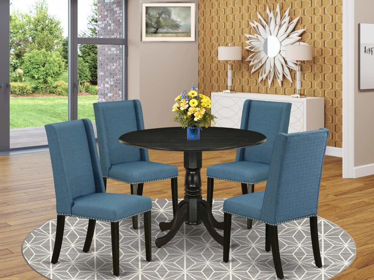 5 Piece Dublin Kitchen Table Set - Mineral Blue & Wire Brushed Black