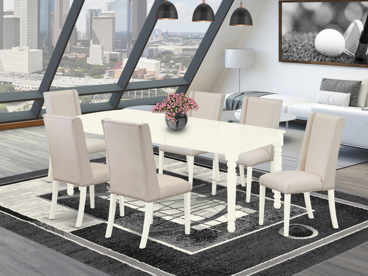 7 Piece Dover Dining Table Set - Linen White & Cream