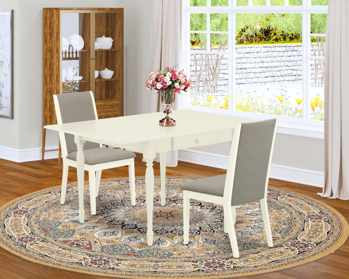 3 Piece Monza Mid Century Dining Set - Shitake & Linen White