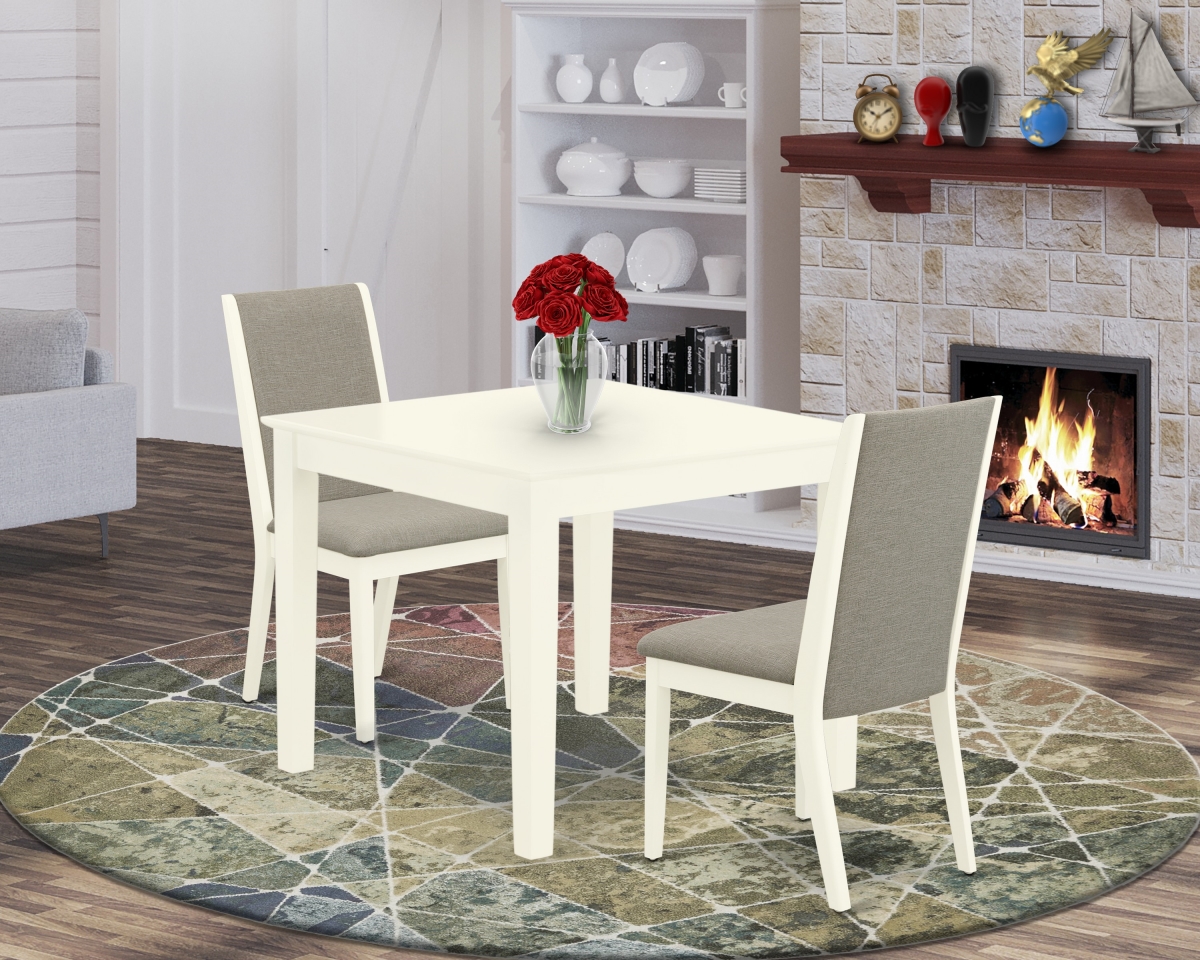 3 Piece Oxford Table & Chairs Dining Set - Shitake & Linen White