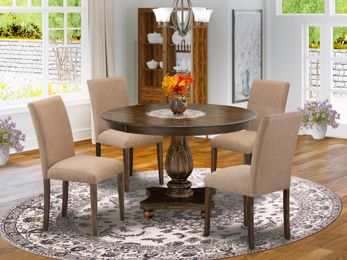 F2AB5-747 5 Piece Kitchen Dining Table Set - Distressed Jacobean & Light Sable -  East West Furniture