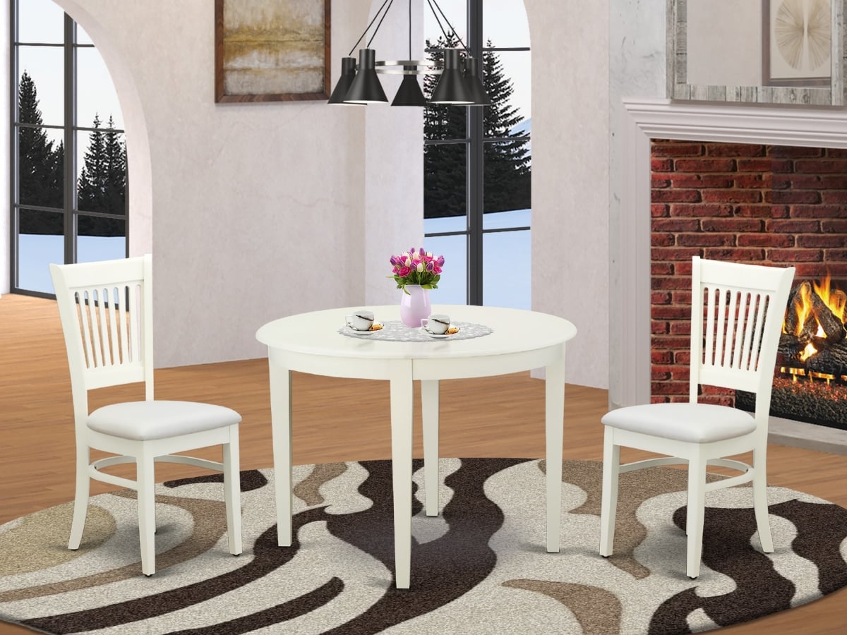 3 Piece Boston Dining Room Table Set - Linen White & Black