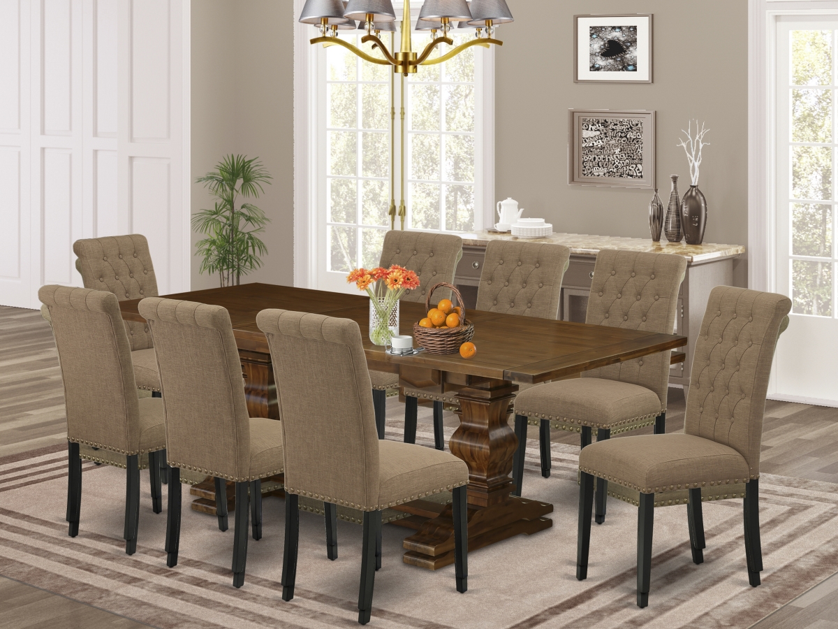 9 Piece Lassale Dining Set - Antique Walnut, Black & Light Sable