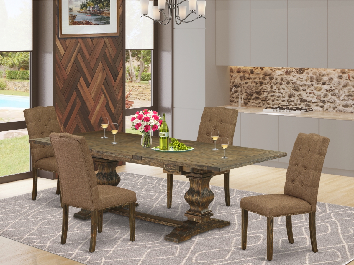 5 Piece Lassale Dining Table Set - Distressed Jacobean & Brown Beige