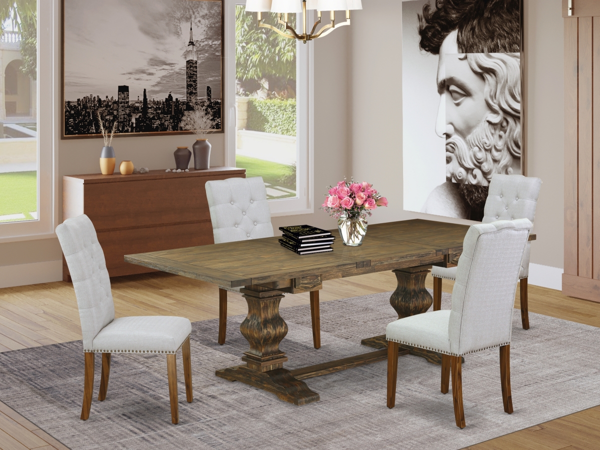 5 Piece Lassale Wood Dining Table Set - Distressed Jacobean, Black & Modern Gray