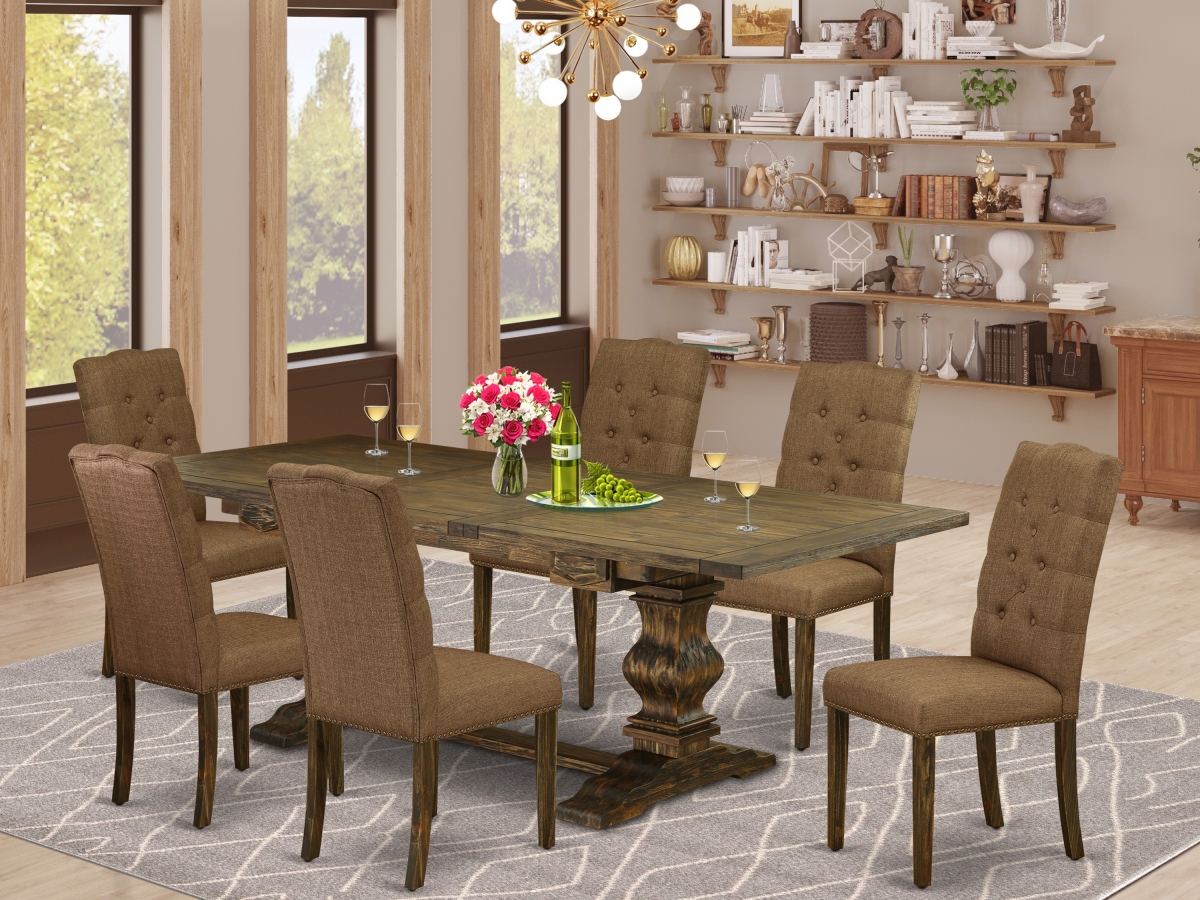 7 Piece Lassale Indoor Dining Table Set - Distressed Jacobean & Brown Beige