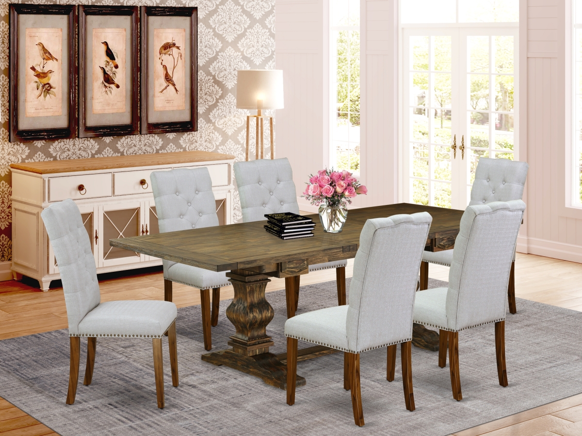 7 Piece Lassale Dining Table Set - Distressed Jacobean, Black & Modern Gray