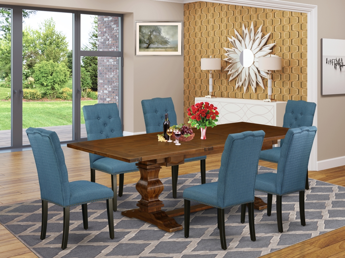 7 Piece Lassale Dinette Set - Antique Walnut, Black & Mineral Blue