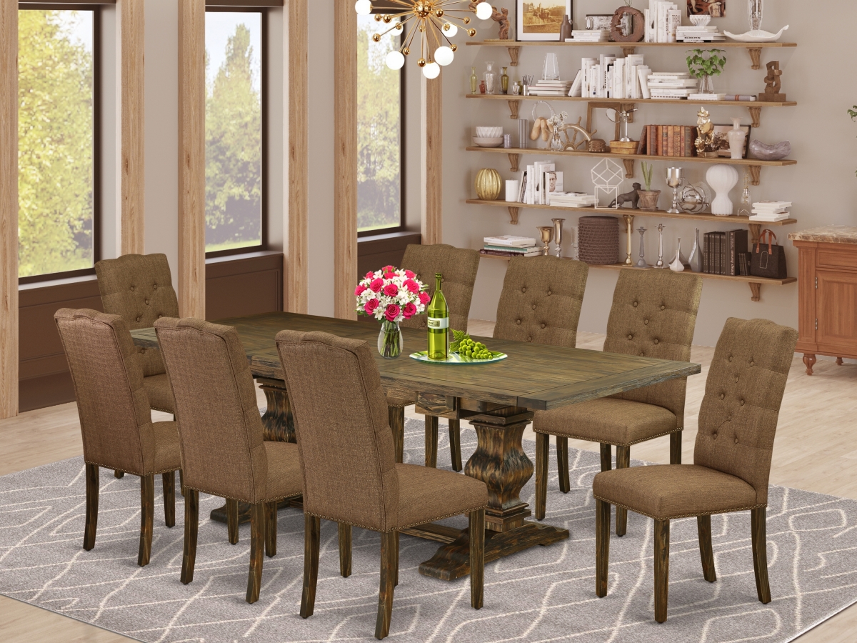 9 Piece Lassale Modern Dining Table Set - Distressed Jacobean