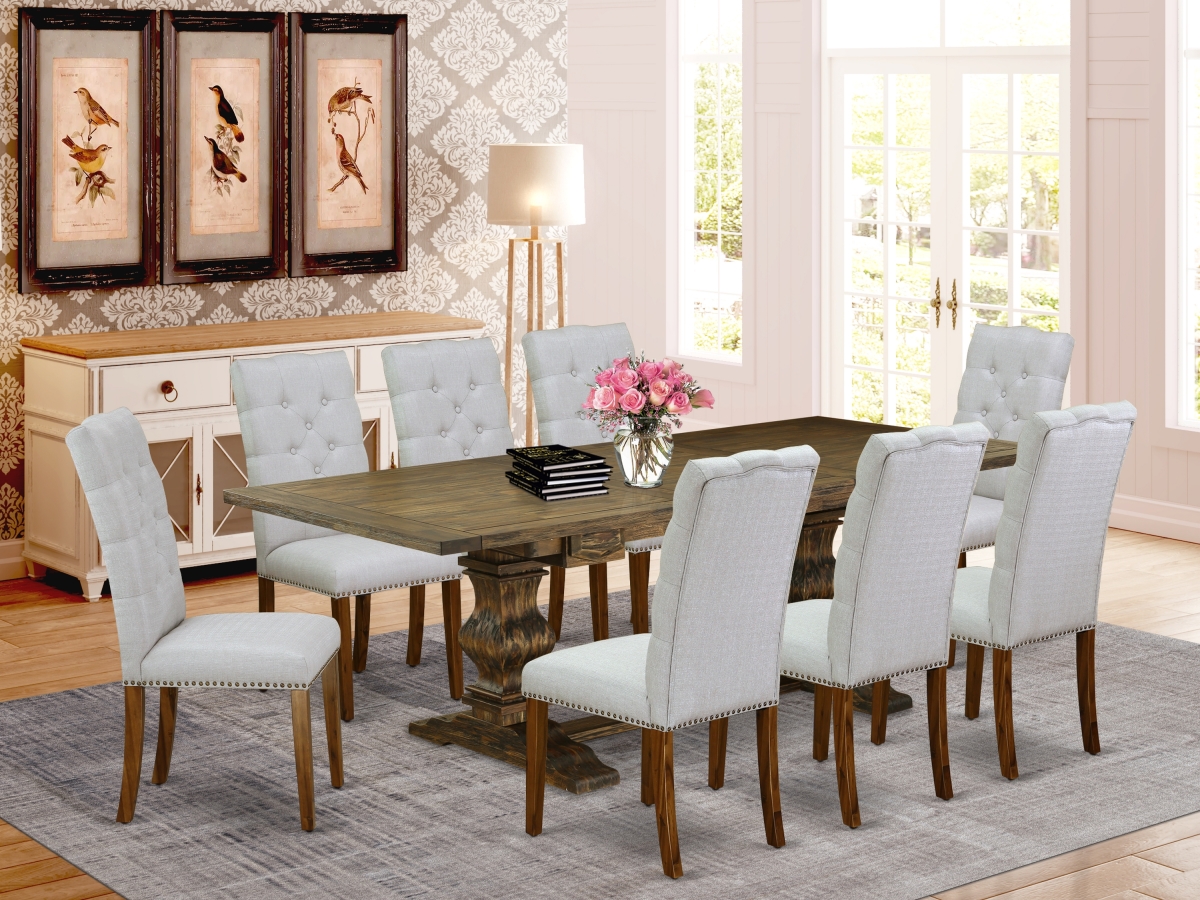 9 Piece Lassale Kitchen Table & Chairs Set - Distressed Jacobean, Black & Modern Gray