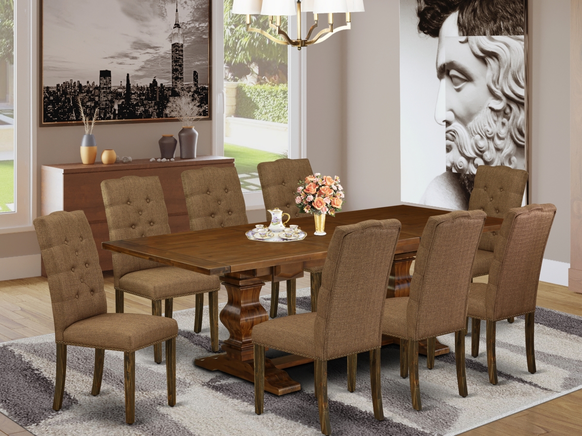 9 Piece Lassale Dining Room Table Set - Antique Walnut, Distressed Jacobean & Brown Beige -  GSI Homestyles, HO2967044