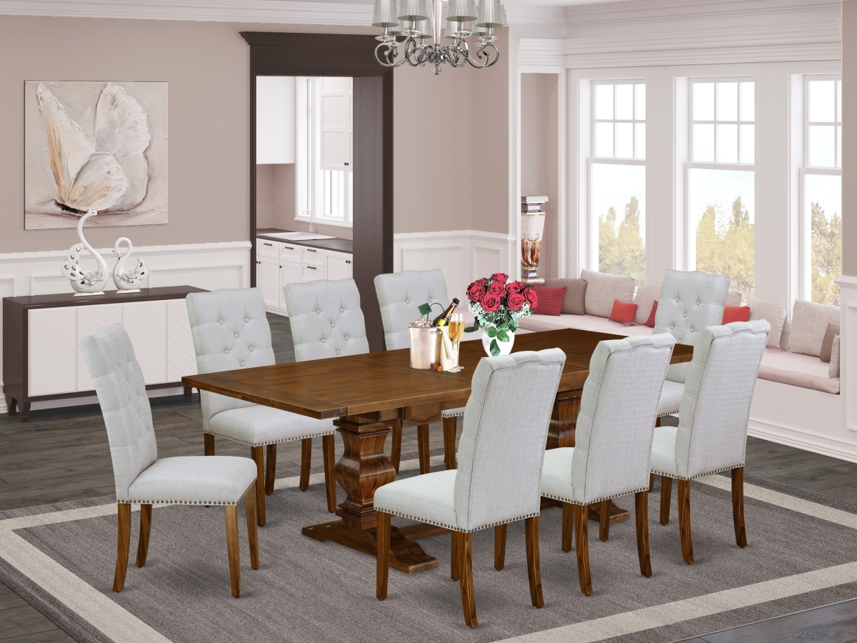 9 Piece Lassale Dining Table Set - Antique Walnut, Black & Modern Gray