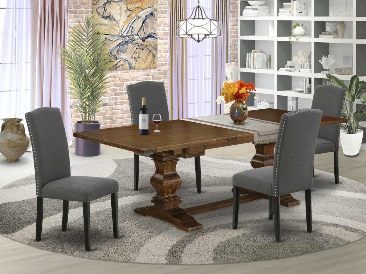 4 Piece Lassale Modern Dining Table Set - Antique Walnut, Black & Dark Gotham Gray