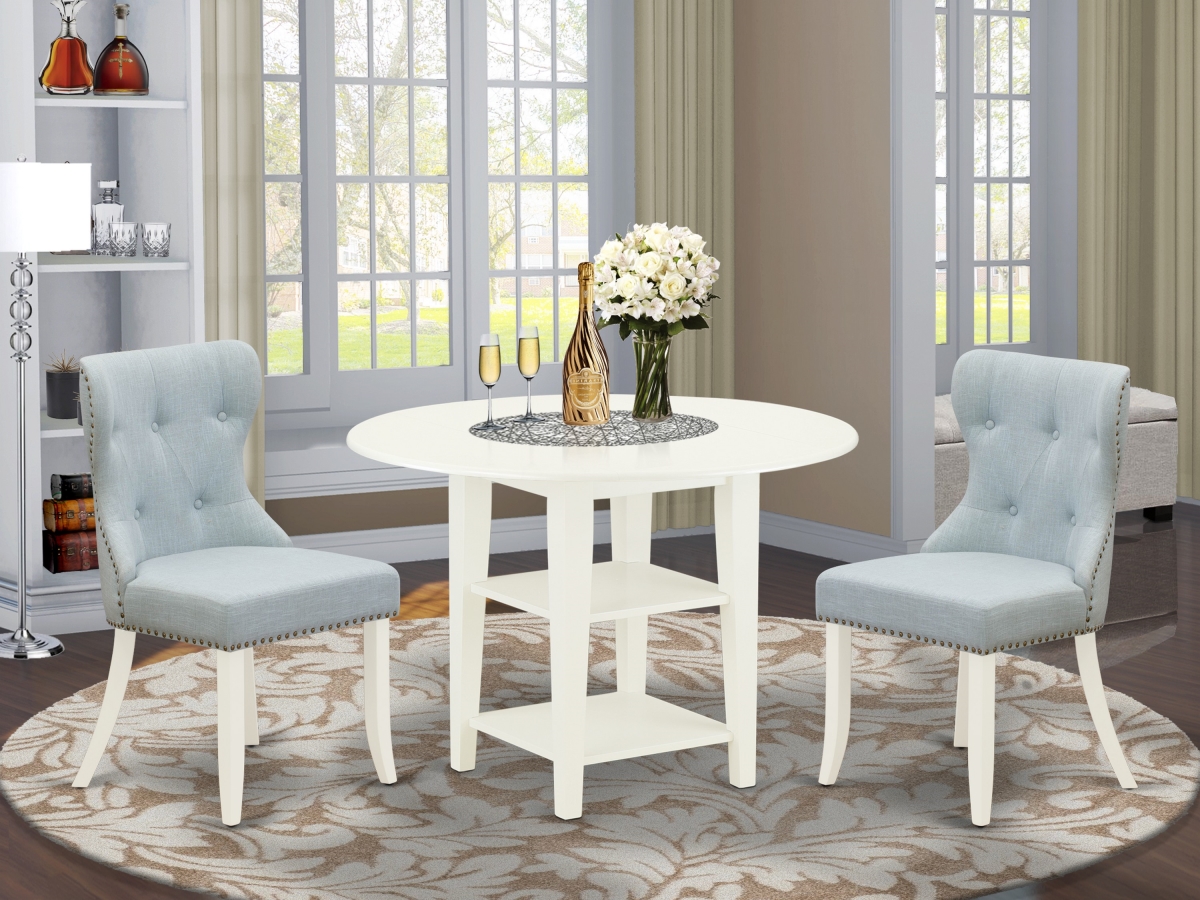 Sudbury Dining Room Table Set - Linen White & Baby Blue, Set of 2