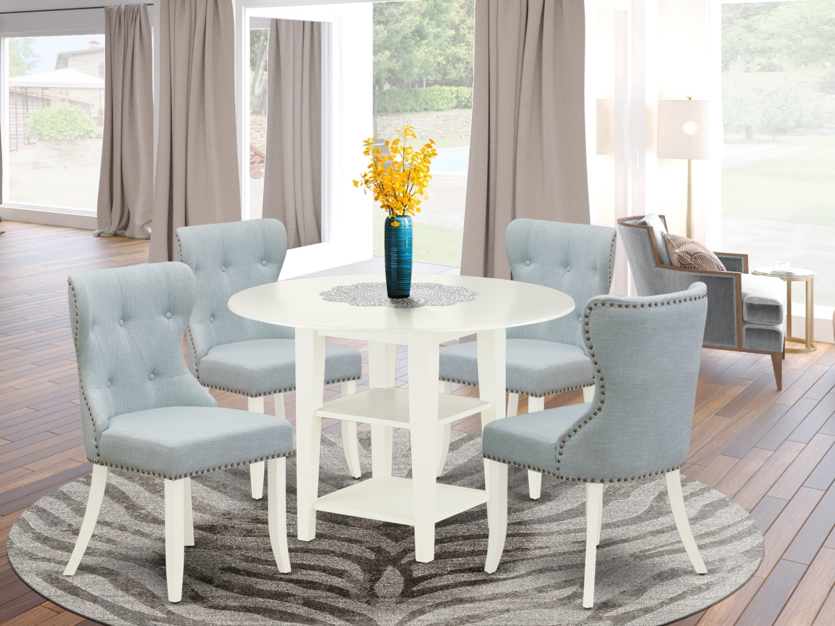Sudbury Dinette Set - Linen White & Baby Blue, Set of 4