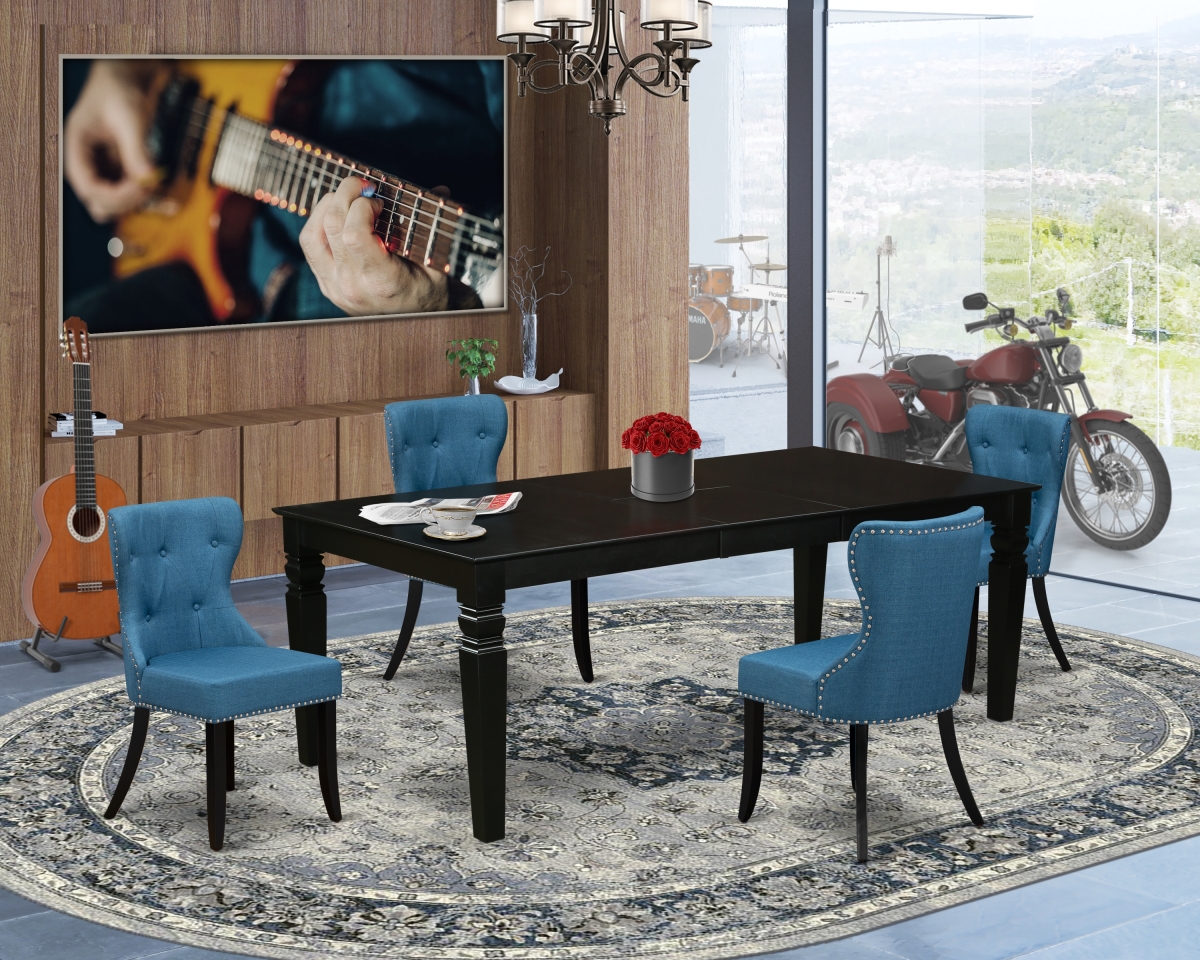 Logan Wooden Dining Table Set - Black & Mineral Blue, Set of 4