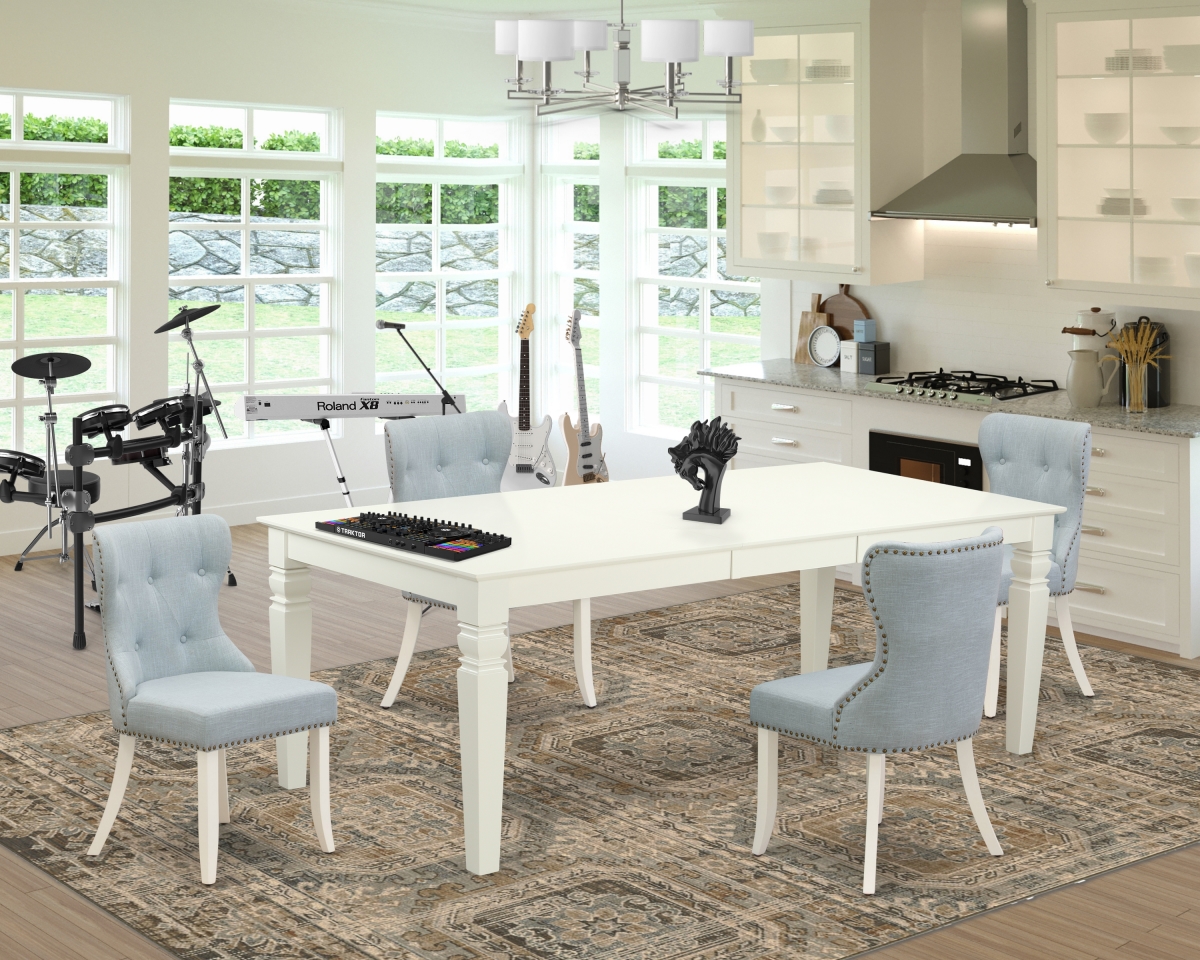 Logan Modern Dining Table Set - Linen White & Baby Blue, Set of 4