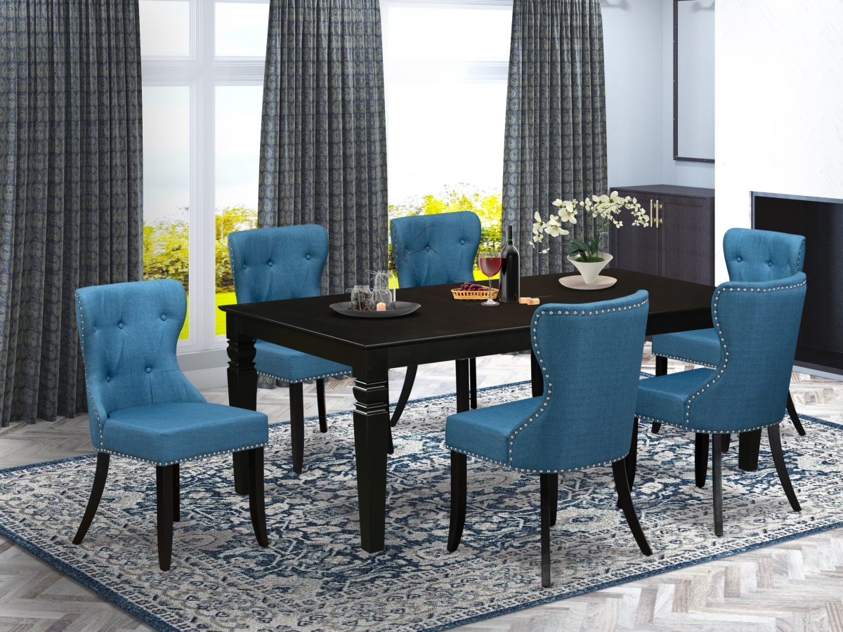 Logan Wooden Dining Table Set - Black & Mineral Blue, Set of 6