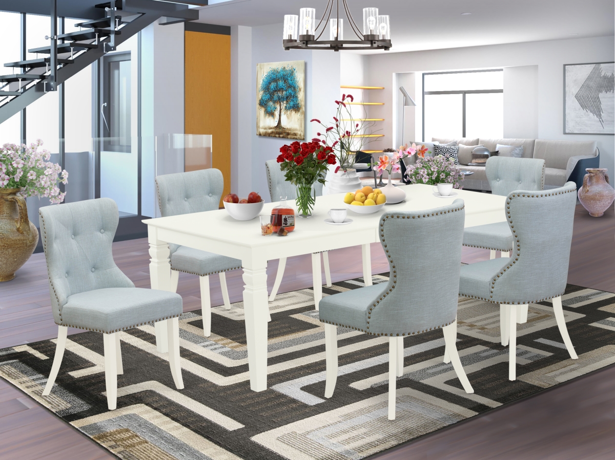 Logan Dining Room Table Set - Linen White & Baby Blue, Set of 6